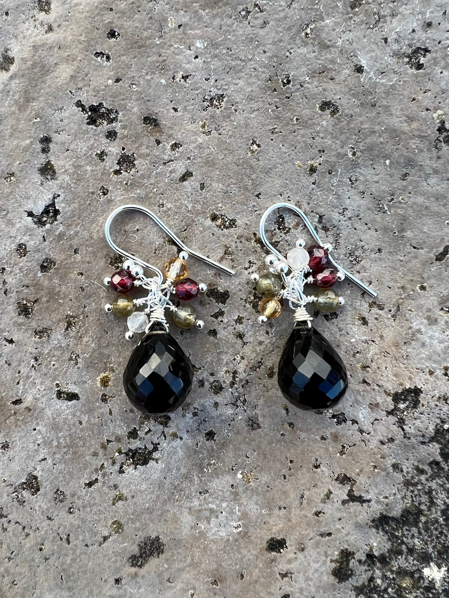 Smokey Quartz Pear Drop Sterling Silver Hook Earrings