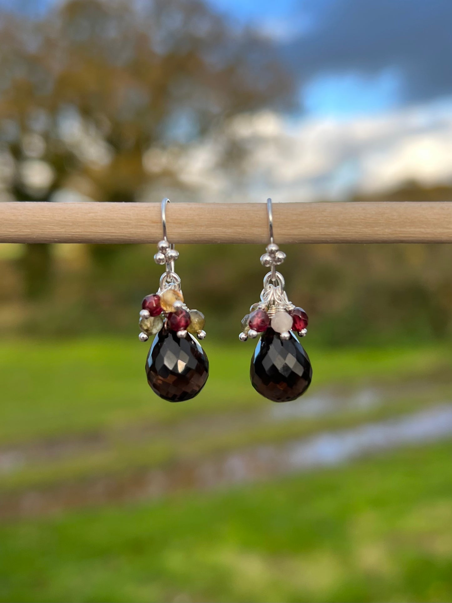 Smokey Quartz Pear Drop Sterling Silver Hook Earrings